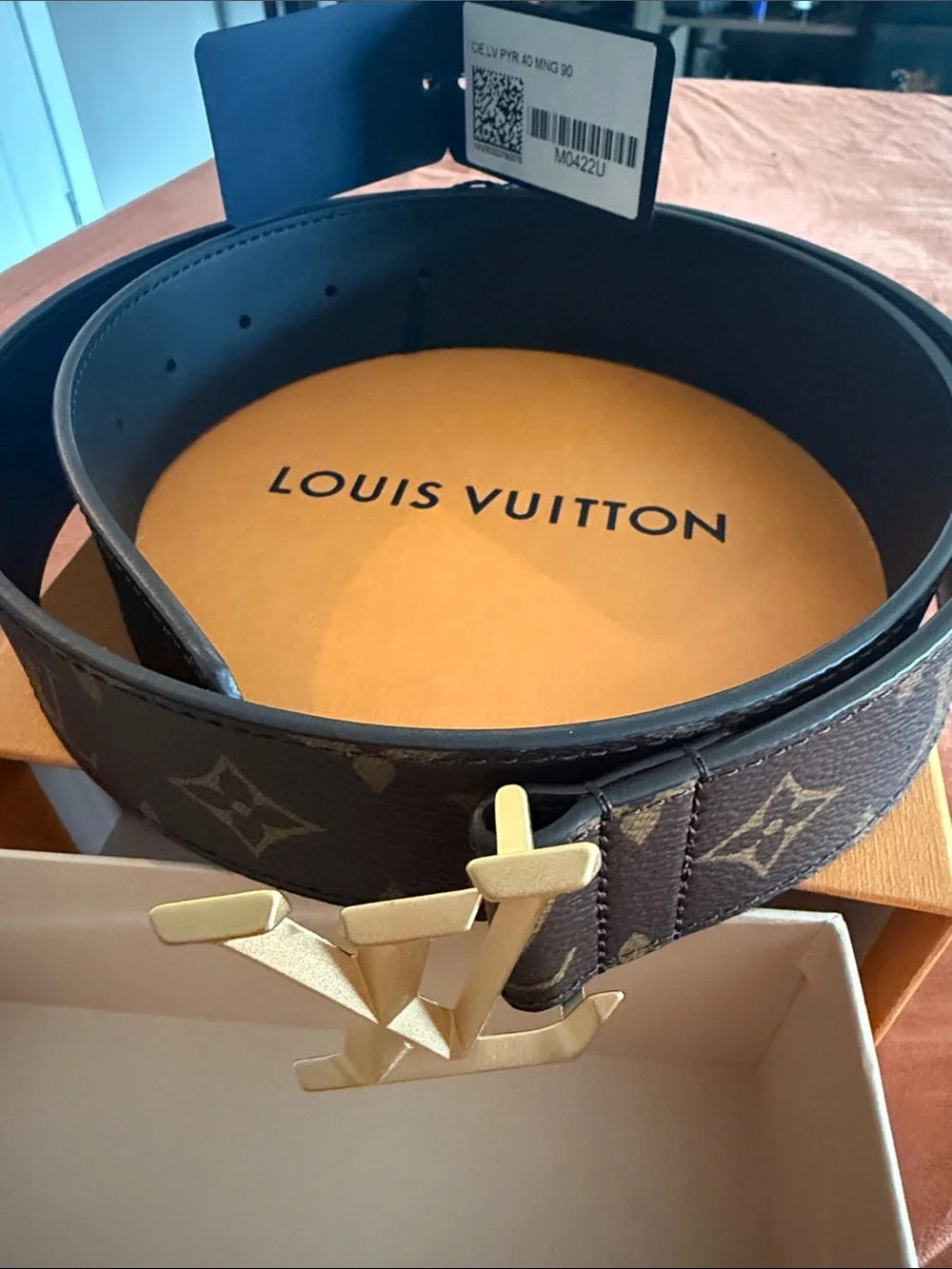 Louis Vuitton Brown Monogram Belt with Gold LV Buckle